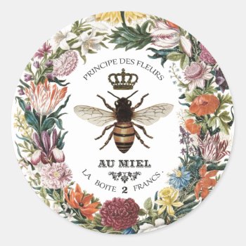 Modern Vintage Botanical Queen Bee Classic Round Sticker by GIFTSBYHEATHERMYERS at Zazzle