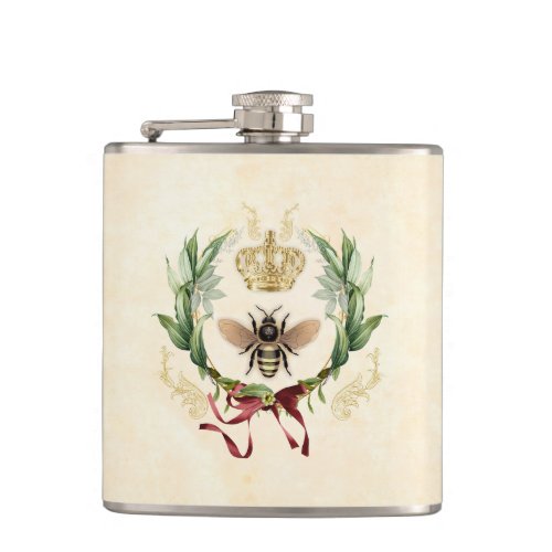 Modern Vintage Botanical Queen Bee Flask