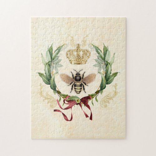 Modern Vintage Botanical Queen Bee Jigsaw Puzzle