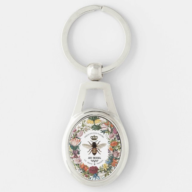 MODERN VINTAGE BOTANICAL QUEEN BEE KEYCHAIN (Front)
