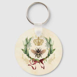 Modern Vintage Botanical Queen Bee Keychain