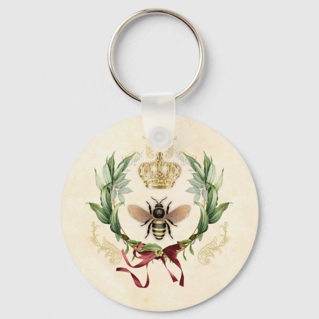 Modern Vintage Botanical Queen Bee Keychain (Front)