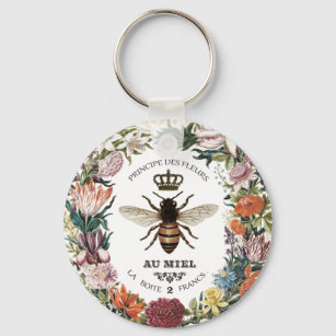 MODERN VINTAGE BOTANICAL QUEEN BEE KEYCHAIN