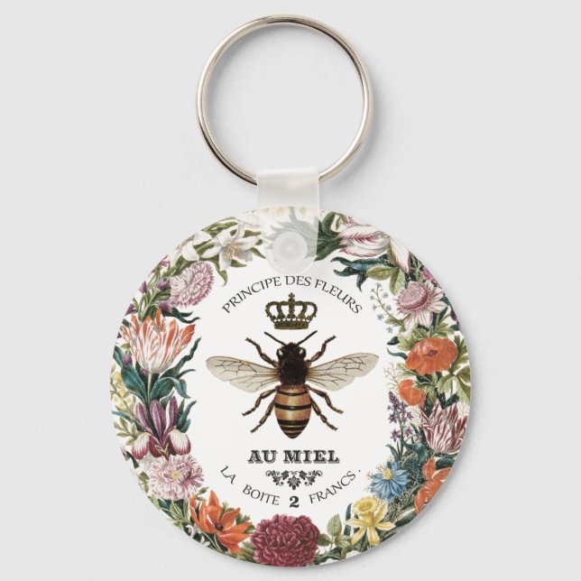 MODERN VINTAGE BOTANICAL QUEEN BEE KEYCHAIN (Front)