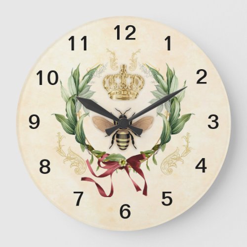 Modern Vintage Botanical Queen Bee Large Clock