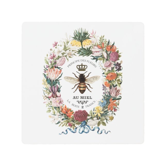 MODERN VINTAGE BOTANICAL QUEEN BEE METAL PRINT (Front)