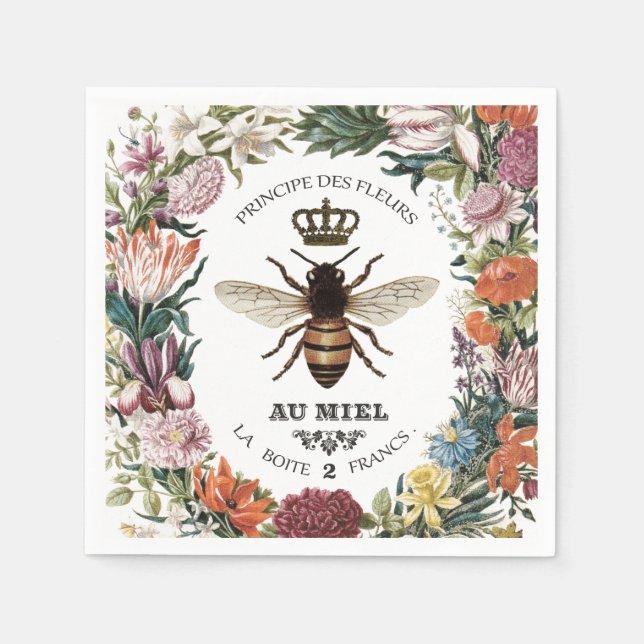 MODERN VINTAGE BOTANICAL QUEEN BEE NAPKINS (Front)