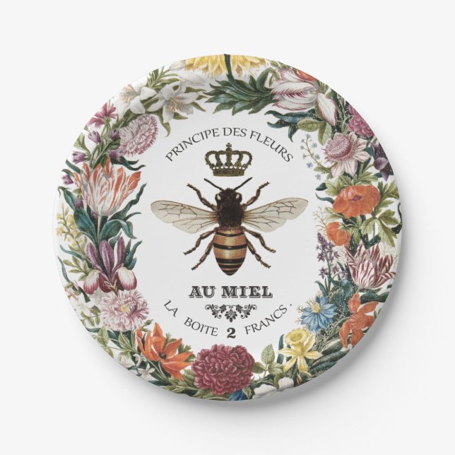 MODERN VINTAGE BOTANICAL QUEEN BEE PAPER PLATES (Front)