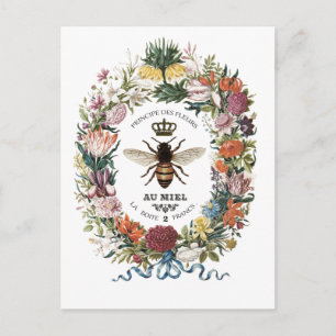 MODERN VINTAGE BOTANICAL QUEEN BEE POSTCARD