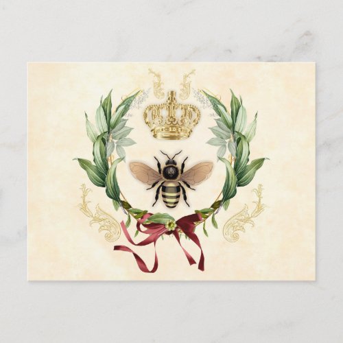 Modern Vintage Botanical Queen Bee Postcard