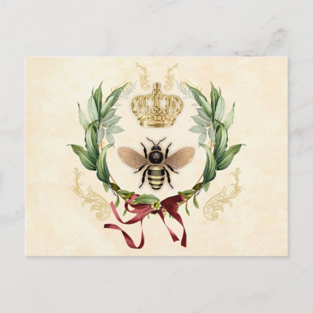 Modern Vintage Botanical Queen Bee Postcard (Front)