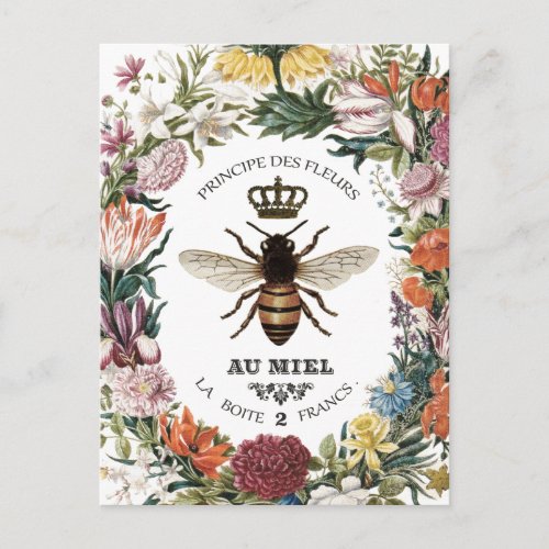 MODERN VINTAGE BOTANICAL QUEEN BEE POSTCARD