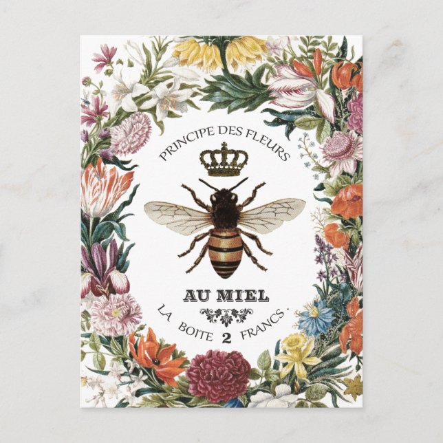 MODERN VINTAGE BOTANICAL QUEEN BEE POSTCARD (Front)