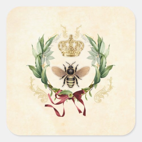 Modern Vintage Botanical Queen Bee Square Sticker