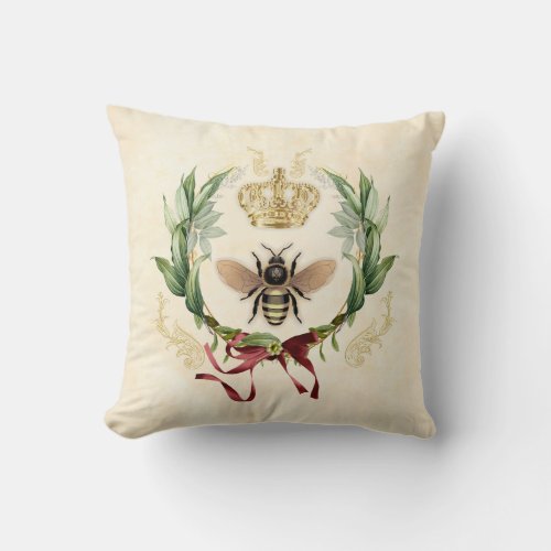 Modern Vintage Botanical Queen Bee Throw Pillow