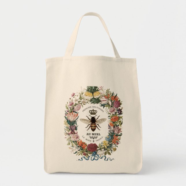 MODERN VINTAGE BOTANICAL QUEEN BEE TOTE BAG (Front)
