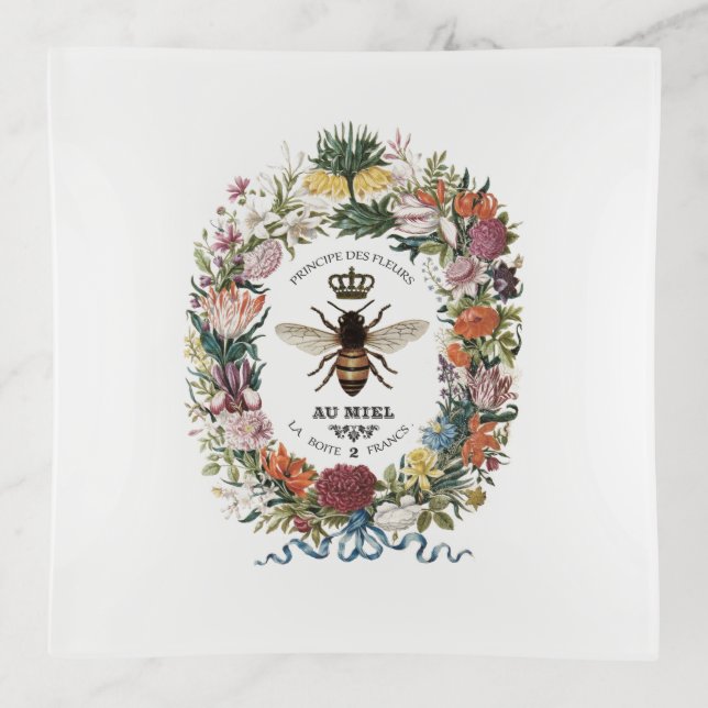 MODERN VINTAGE BOTANICAL QUEEN BEE TRINKET TRAY (Front)