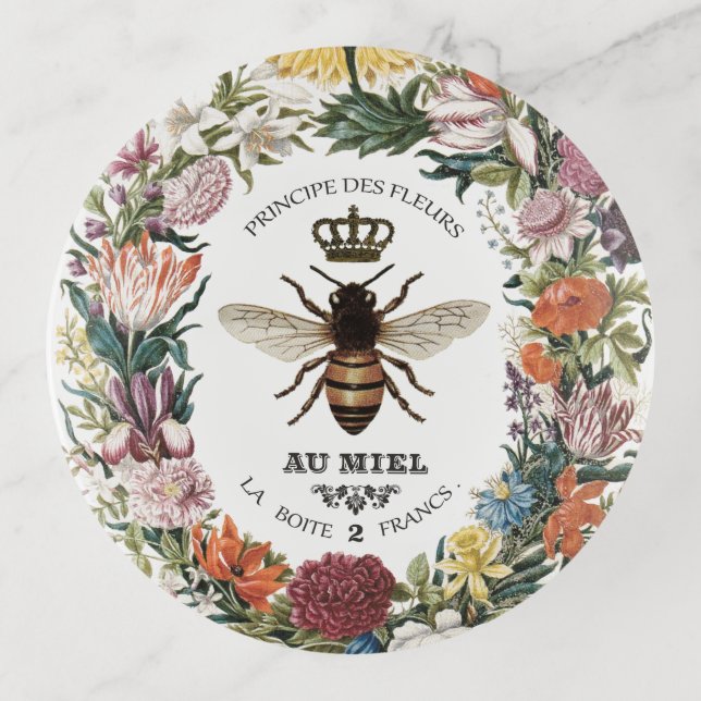 MODERN VINTAGE BOTANICAL QUEEN BEE TRINKET TRAY (Front)