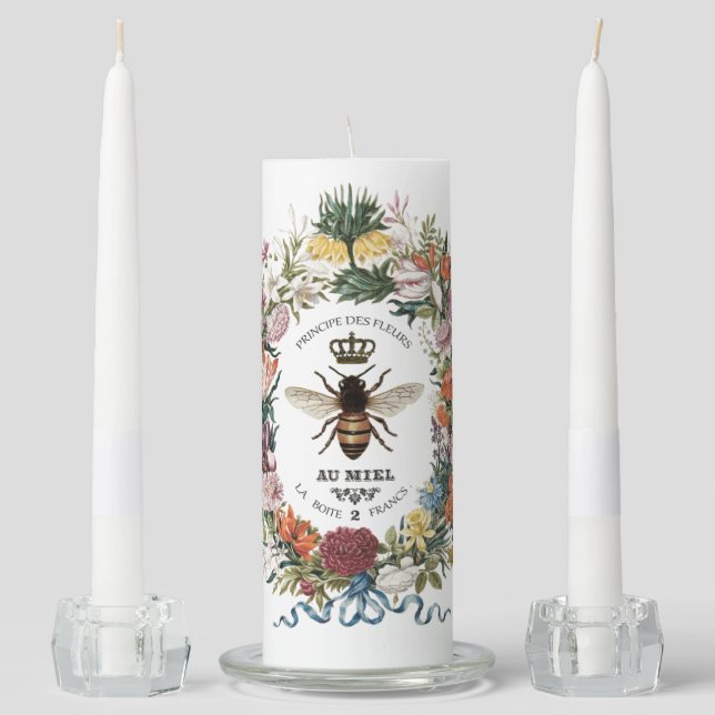 MODERN VINTAGE BOTANICAL QUEEN BEE UNITY CANDLE SET (Front)