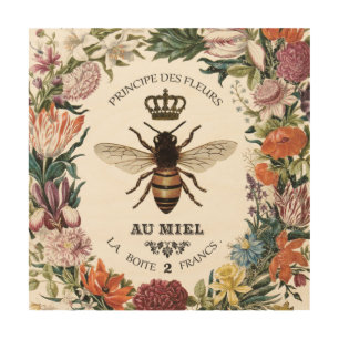 MODERN VINTAGE BOTANICAL QUEEN BEE WOOD WALL ART