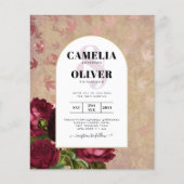 Modern Vintage Botanical Red Roses Wedding Invite (Front)