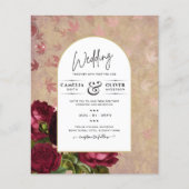 Modern Vintage Botanical Red Roses Wedding Invite (Front)