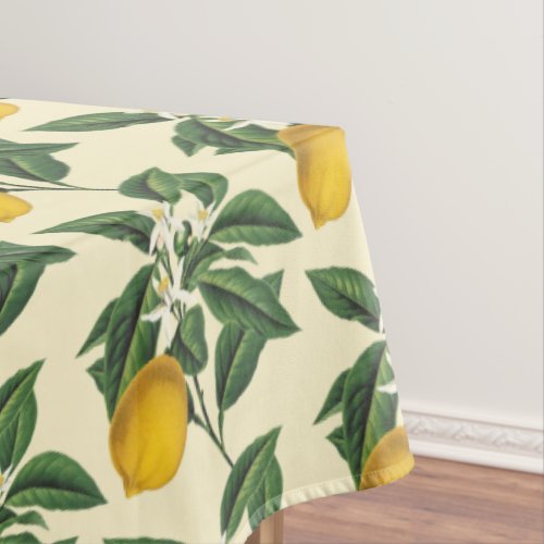 Modern Vintage Botanical Yellow Lemons Blossom Tablecloth