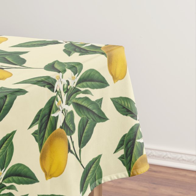 Modern Vintage Botanical Yellow Lemons Blossom Tablecloth (In Situ)