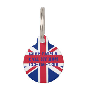 modern vintage british flag union jack pet name tag