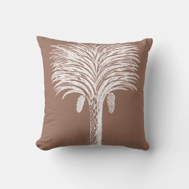 Modern Vintage Brown White Palm Tree Throw Pillow (Front)