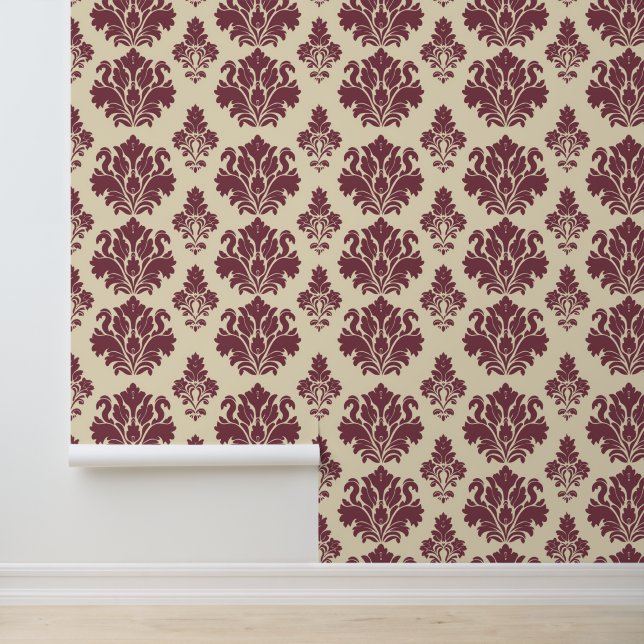 Modern Vintage Burgundy  Damask Gothic Wallpaper (Application)