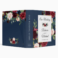 Modern Vintage Burgundy Floral Navy Blue Wedding
