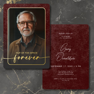 Modern Vintage Burgundy Photo Retirement Party Foil Invitation