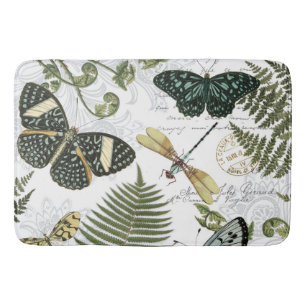 modern vintage butterflies and dragonflies bathroom mat