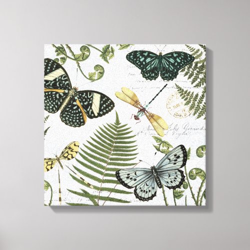 modern vintage butterflies and dragonflies canvas print