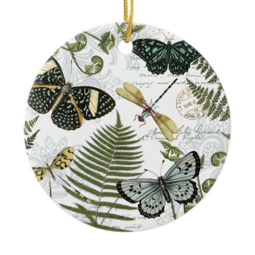 modern vintage butterflies and dragonflies ceramic ornament