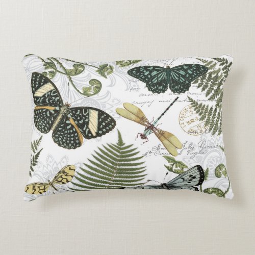 modern vintage butterflies and dragonflies decorative pillow