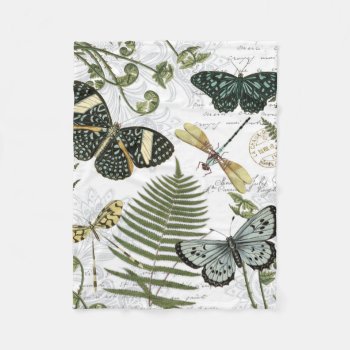 Modern Vintage Butterflies And Dragonflies Fleece Blanket by GIFTSBYHEATHERMYERS at Zazzle