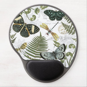 modern vintage butterflies and dragonflies gel mouse pad