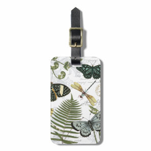 modern vintage butterflies and dragonflies luggage tag