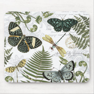 modern vintage butterflies and dragonflies mouse pad