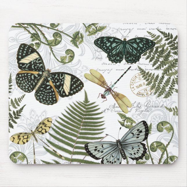modern vintage butterflies and dragonflies mouse pad (Front)