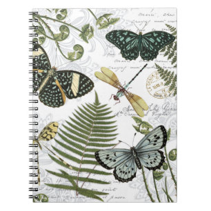 modern vintage butterflies and dragonflies notebook