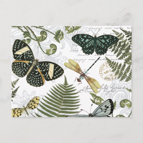 modern vintage butterflies and dragonflies postcard