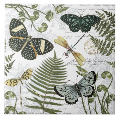 modern vintage butterflies and dragonflies tile