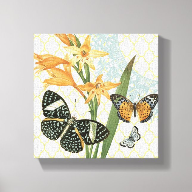 Modern Vintage butterflies stretched canvas Print (Front)