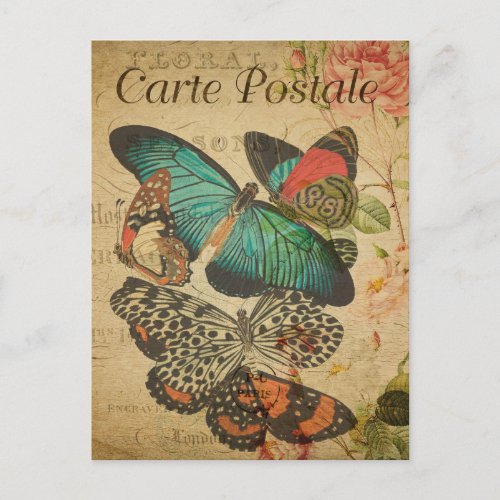 Modern Vintage Butterfly Floral collage art  Postcard