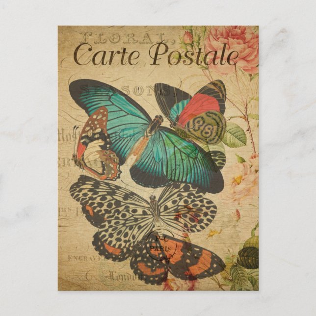 Modern Vintage Butterfly Floral collage art  Postcard (Front)