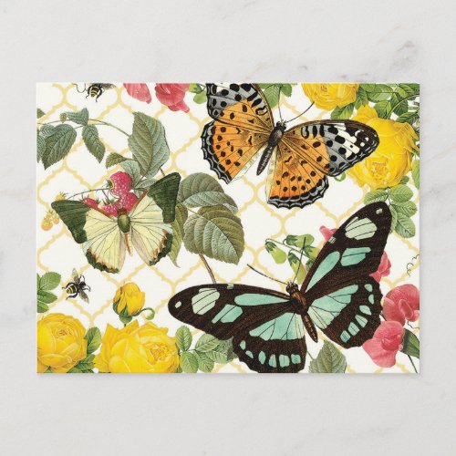 modern vintage butterfly garden postcard