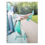 Modern Vintage Car Mint Green High Heels Retro Notebook